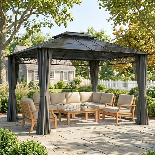 10' x 12' Outdoor Gazebo, Double Roof Hardtop, Polycarbonate Roof, Steel Frame Gazebos Black at Gallery Canada