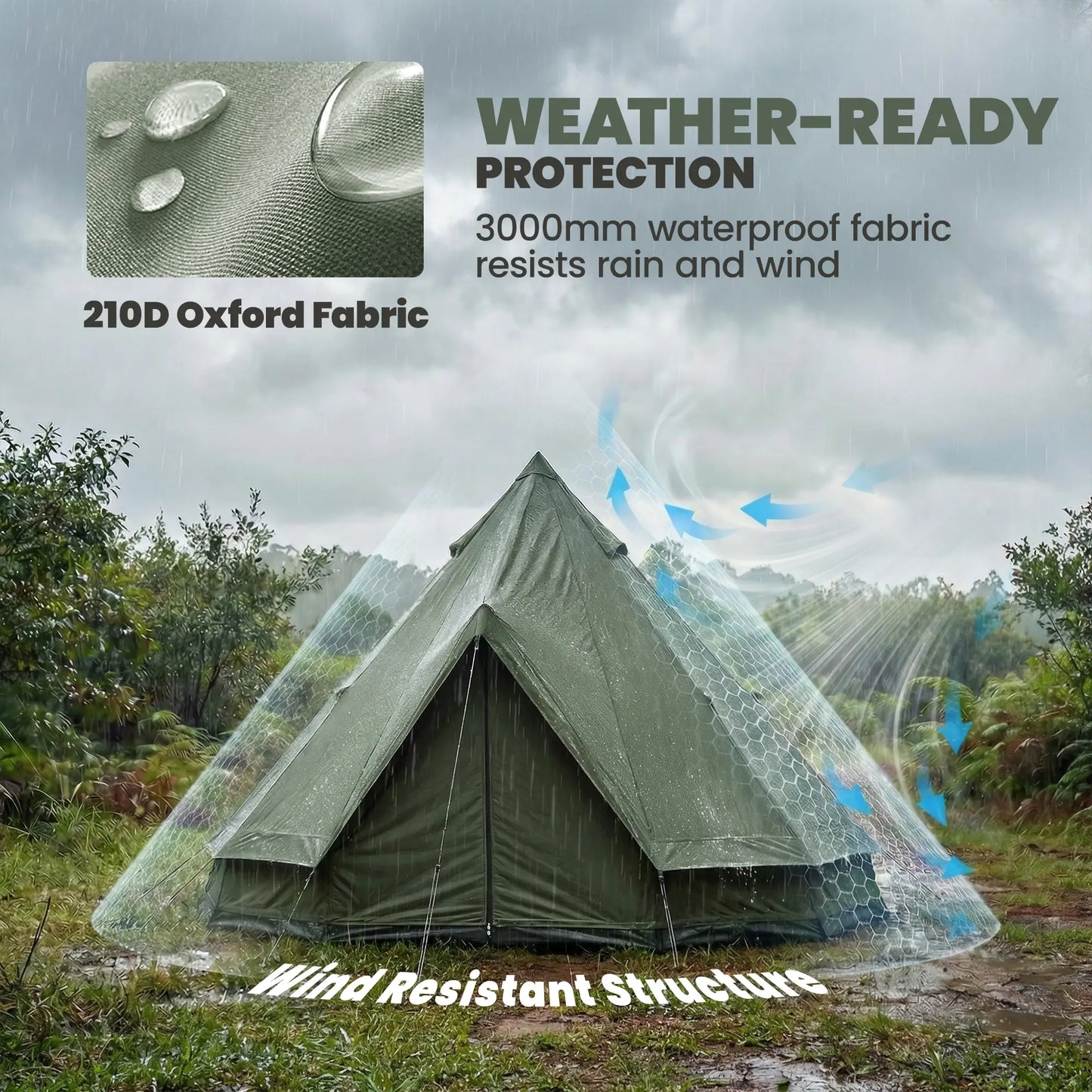 Waterproof Camping Tent, Stove Jack, 4-6 Person, Army Green Camping Tents at Gallery Canada