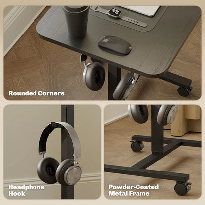 Height Adjustable Standing Desk, Pneumatic Sit Stand Desk, Black Wood Grain, Black Office Desks & Work Stations at Gallery Canada