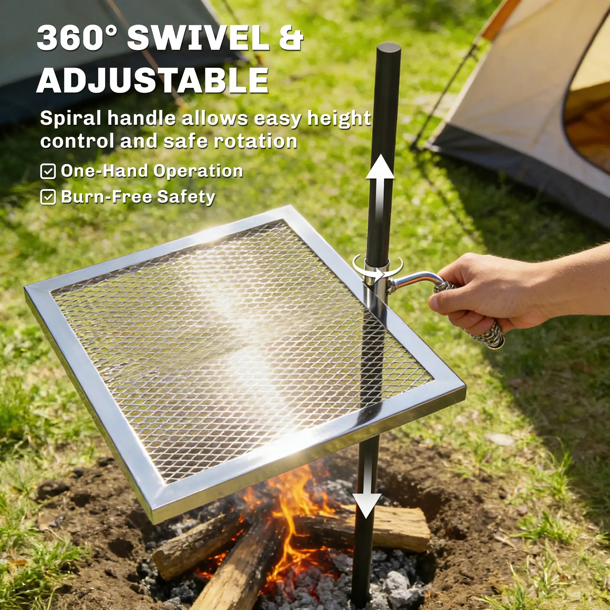 Swivel Campfire Grill, 360 Adjustable Heavy Duty Chrome Steel, Silver Charcoal BBQ Grils at Gallery Canada