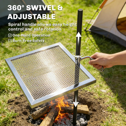 Swivel Campfire Grill, 360 Adjustable Heavy Duty Chrome Steel, Silver Charcoal BBQ Grils at Gallery Canada