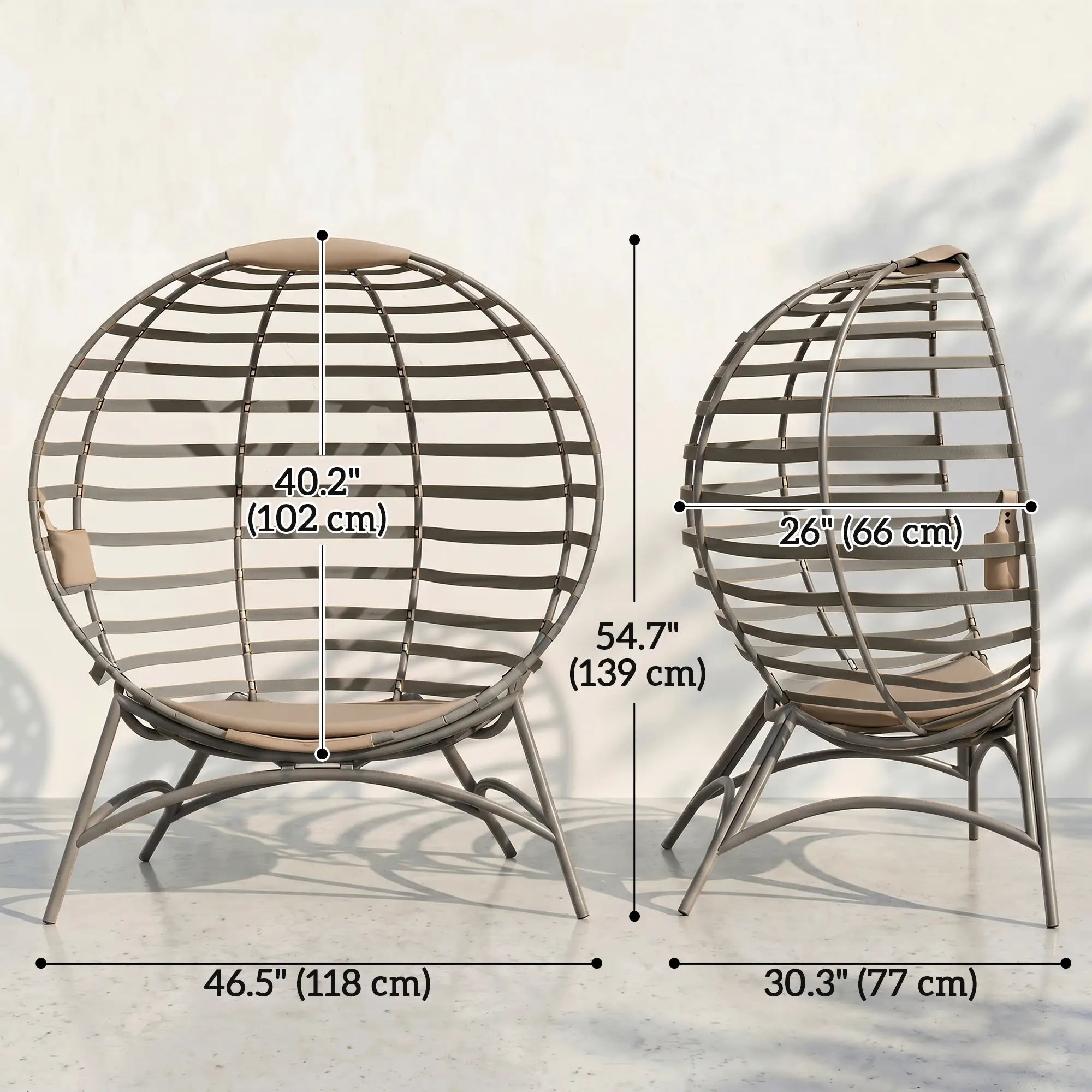Egg Chair, Patio Lounge Chair, Foldable Basket Chair with Large Seat Cushion, Side Pocket, Sand Patio Chairs at Gallery Canada