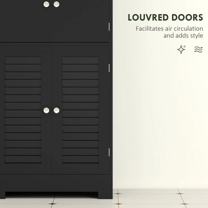Freestanding Bathroom Cabinet, Glass Louvred Doors, Tall, Black Bathroom Cabinets at Gallery Canada