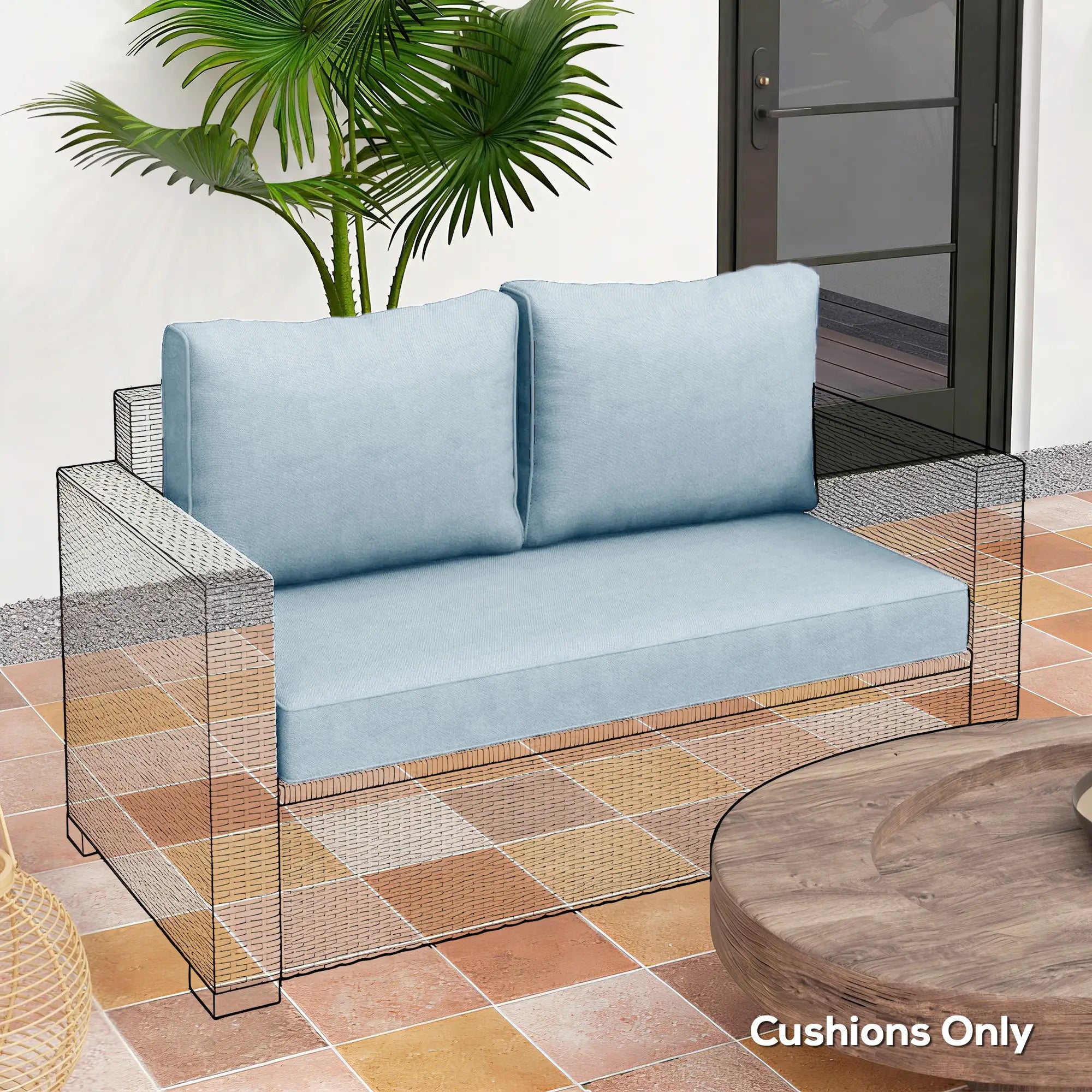 Outdoor Seat Cushions With Backrest, Loveseat Double Sofa, Light Blue Patio Chair Cushions at Gallery Canada