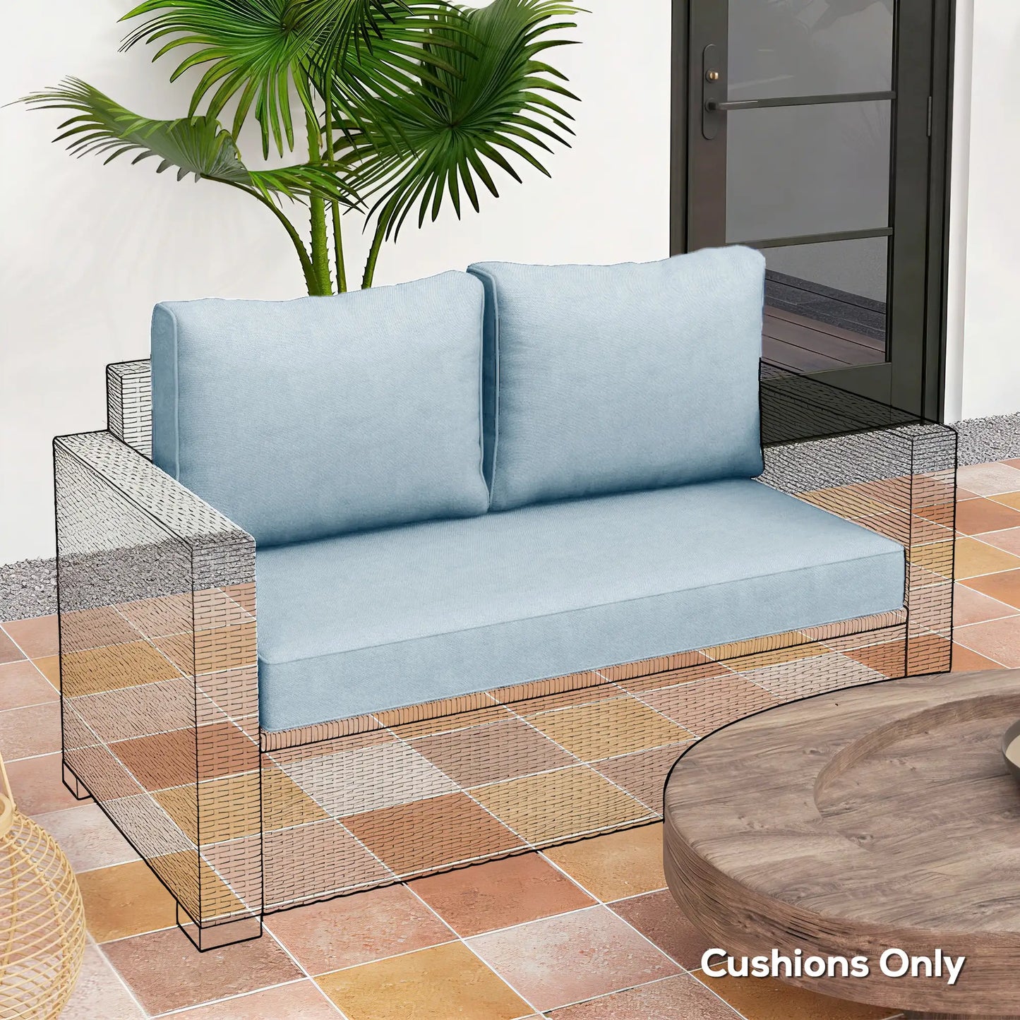 Outdoor Seat Cushions With Backrest, Loveseat Double Sofa, Light Blue Patio Chair Cushions at Gallery Canada