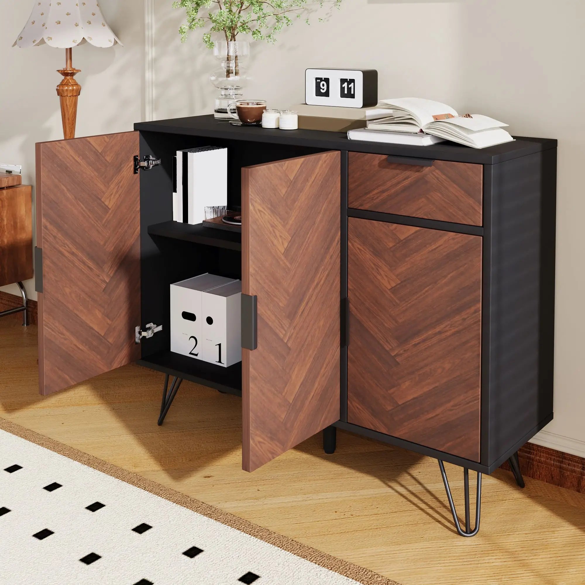 Storage Cabinet with Drawer, Adjustable Shelves, 35.5