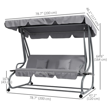 3-Seater Patio Swing Chair, Adjustable Canopy, 2 Pillows, Light Grey Porch Swings with Canopy at Gallery Canada