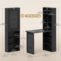 Fold-Out Computer Desk with Shelves, Bag, Wall Mount, Black