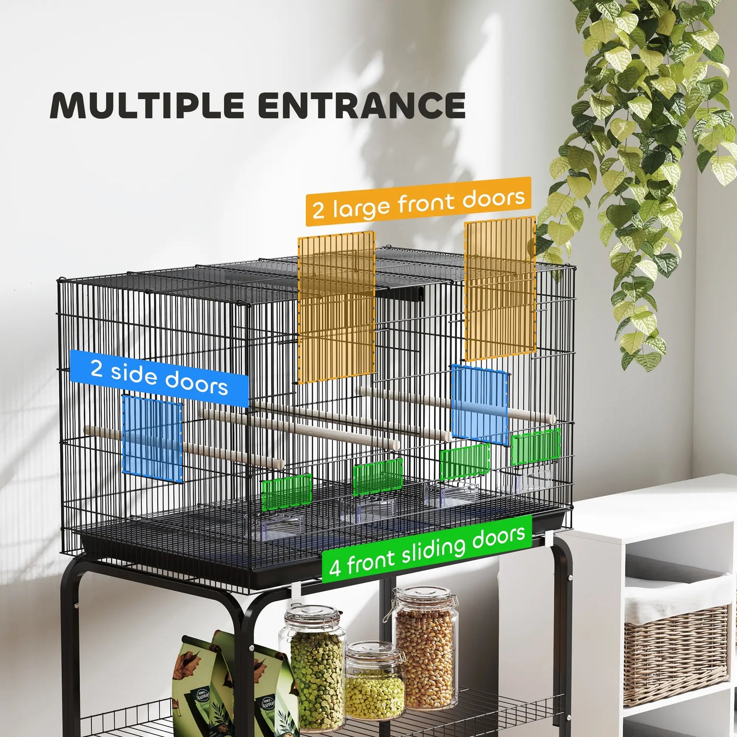46" H Bird Cage, Large Parakeet Cage, With Divider, Black Bird Cages at Gallery Canada