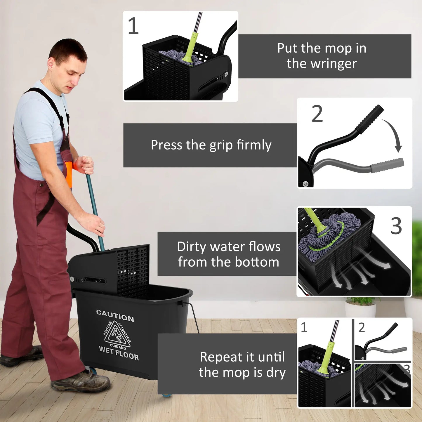Compact Mop Bucket with Wringer, 5 Gallon, Black Household Supplies at Gallery Canada
