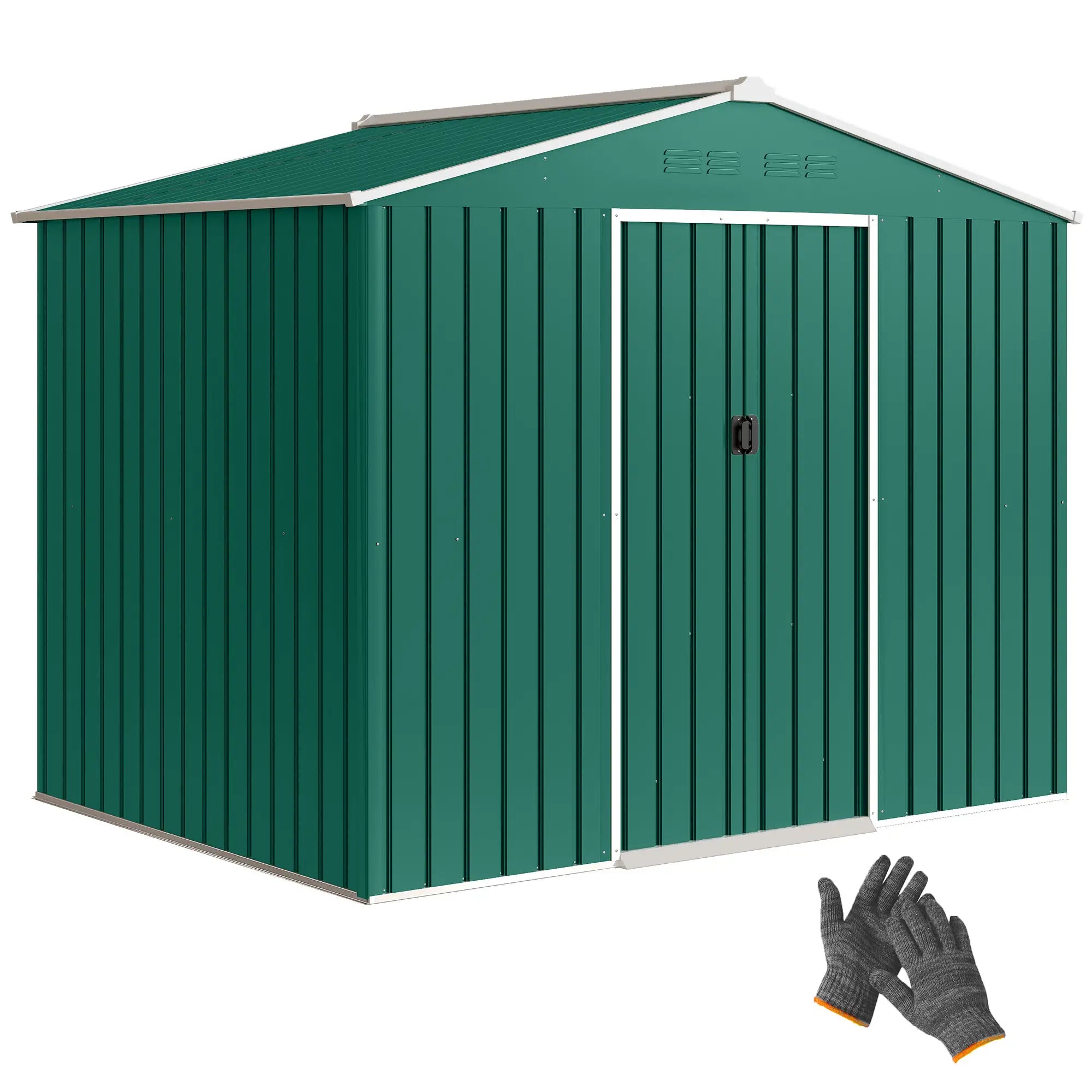 8' x 6' Metal Outdoor Storage Shed, Lockable Sliding Doors, Green Sheds at Gallery Canada