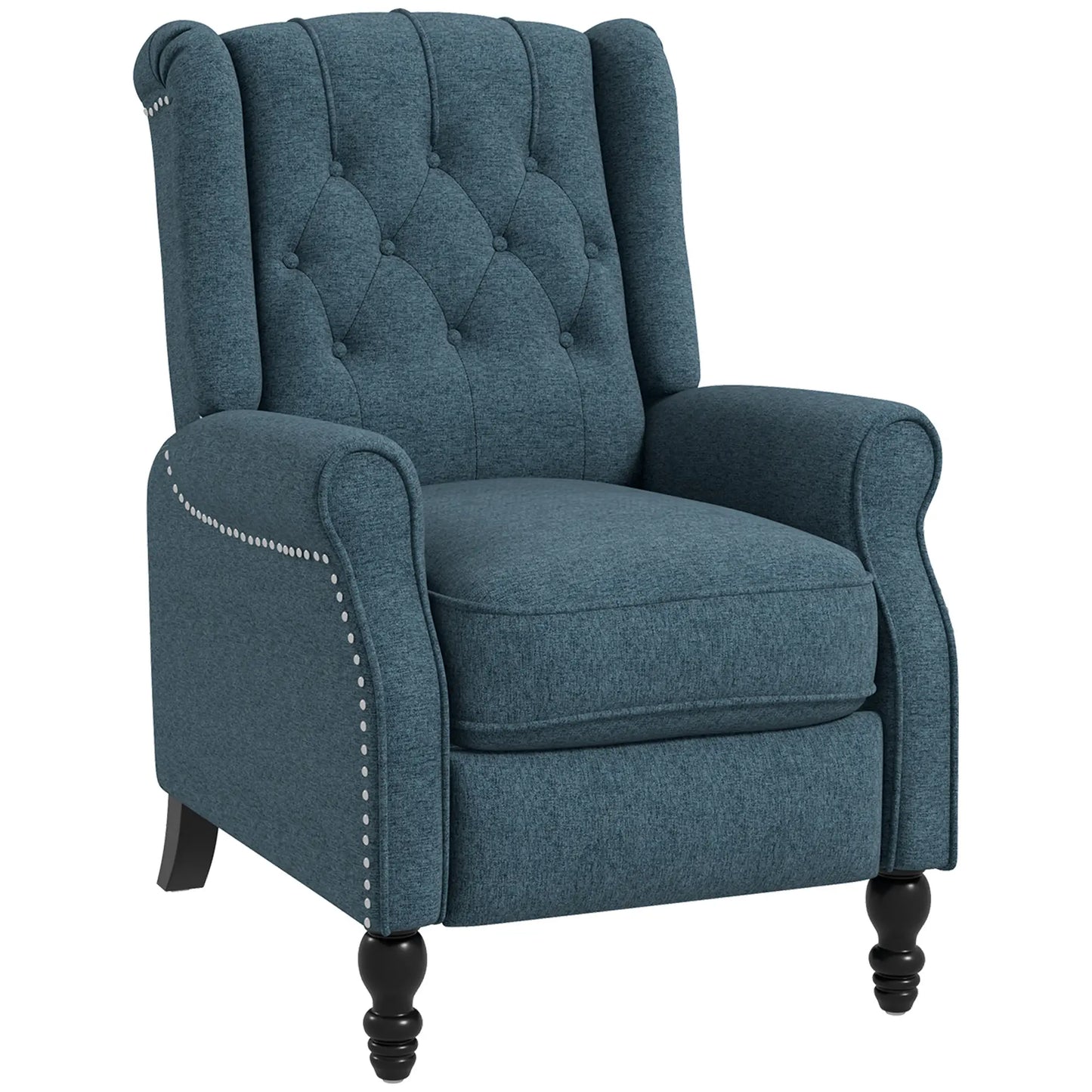 Wingback Reclining Chair with Footrest, Button Tufted, Blue Single Sofas at Gallery Canada