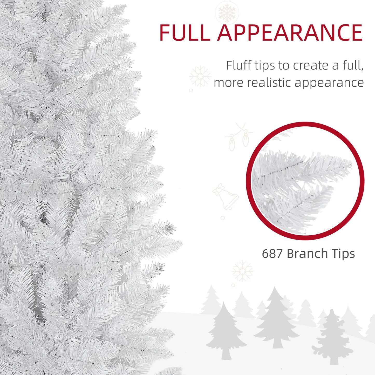 7ft Pencil Artificial Christmas Tree, 687 Branch Tips, Steel Base, White Pencil Christmas Trees at Gallery Canada
