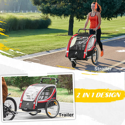 2 Seat Bike Trailer, Double Jogging Stroller, Handbrake, Red Kids Bike Trailers at Gallery Canada
