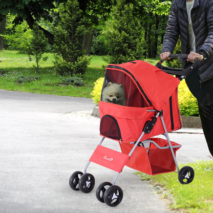 Foldable Pet Stroller, 4 Wheels, Cup Holder, Storage Basket, Red Dog Bike Trailers & Strollers at Gallery Canada
