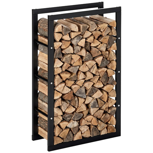 Outdoor Firewood Rack, Log Holder with Handles, 220 lbs. Capacity, 23.6" x 9.8" x 39.4", Black Firewood Racks Black at Gallery Canada