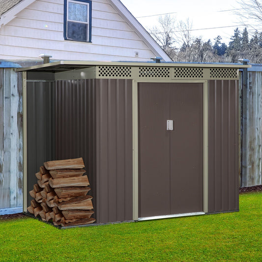 8.4ft x 4.7ft Steel Backyard Garden Utility Storage Tool Shed Kit Double Sliding Door Pent Roof, Grey - Gallery Canada