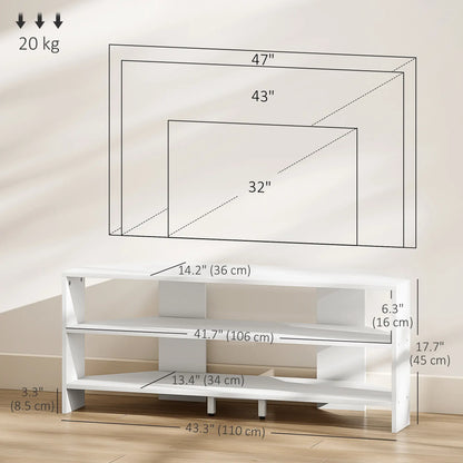 Corner TV Stand, Modern Table with 2 Shelves for 47 Inch TV, White TV Stands at Gallery Canada