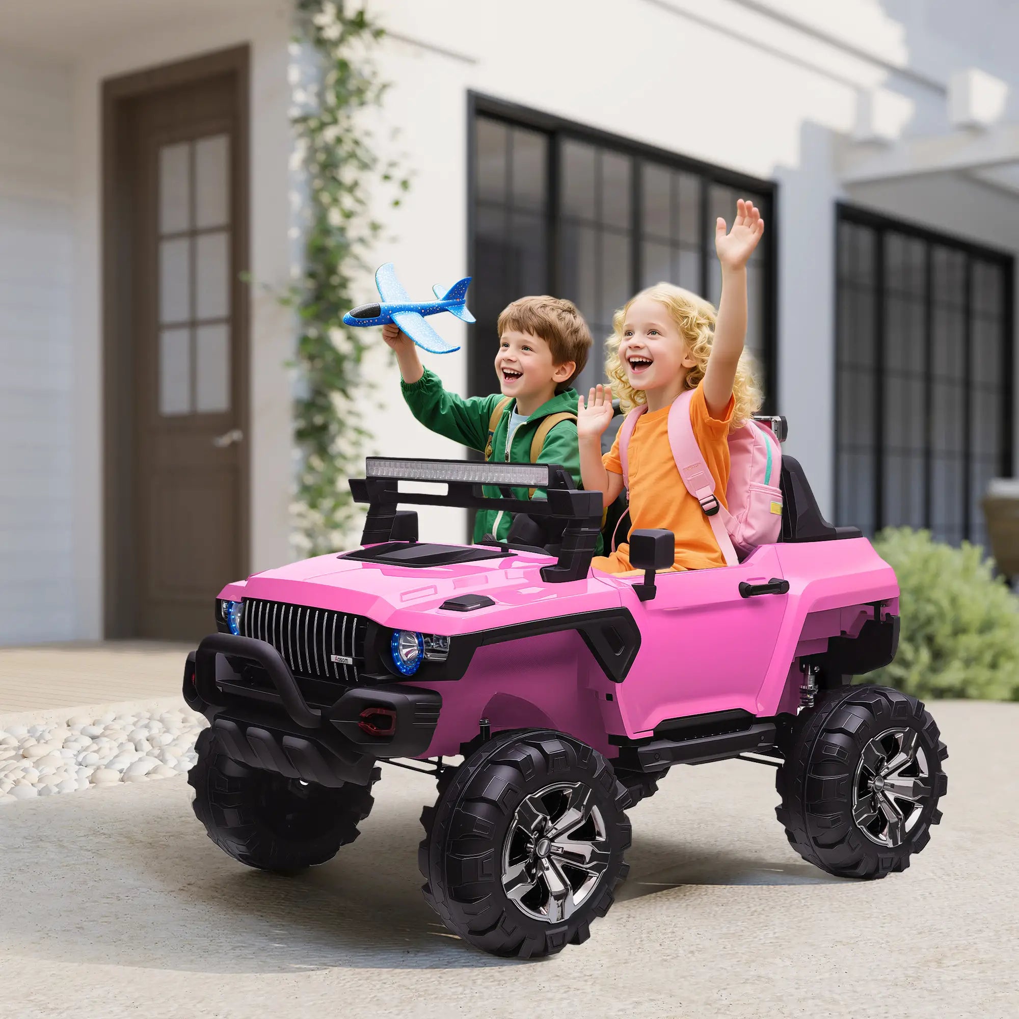 2-Seater Kids Police Car, 12V 7AH Remote Control, Pink Electric Toy Cars at Gallery Canada