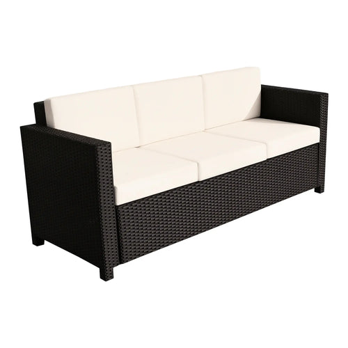 3 Seat Rattan Wicker Sofa, Outdoor Patio Furniture, Cream White