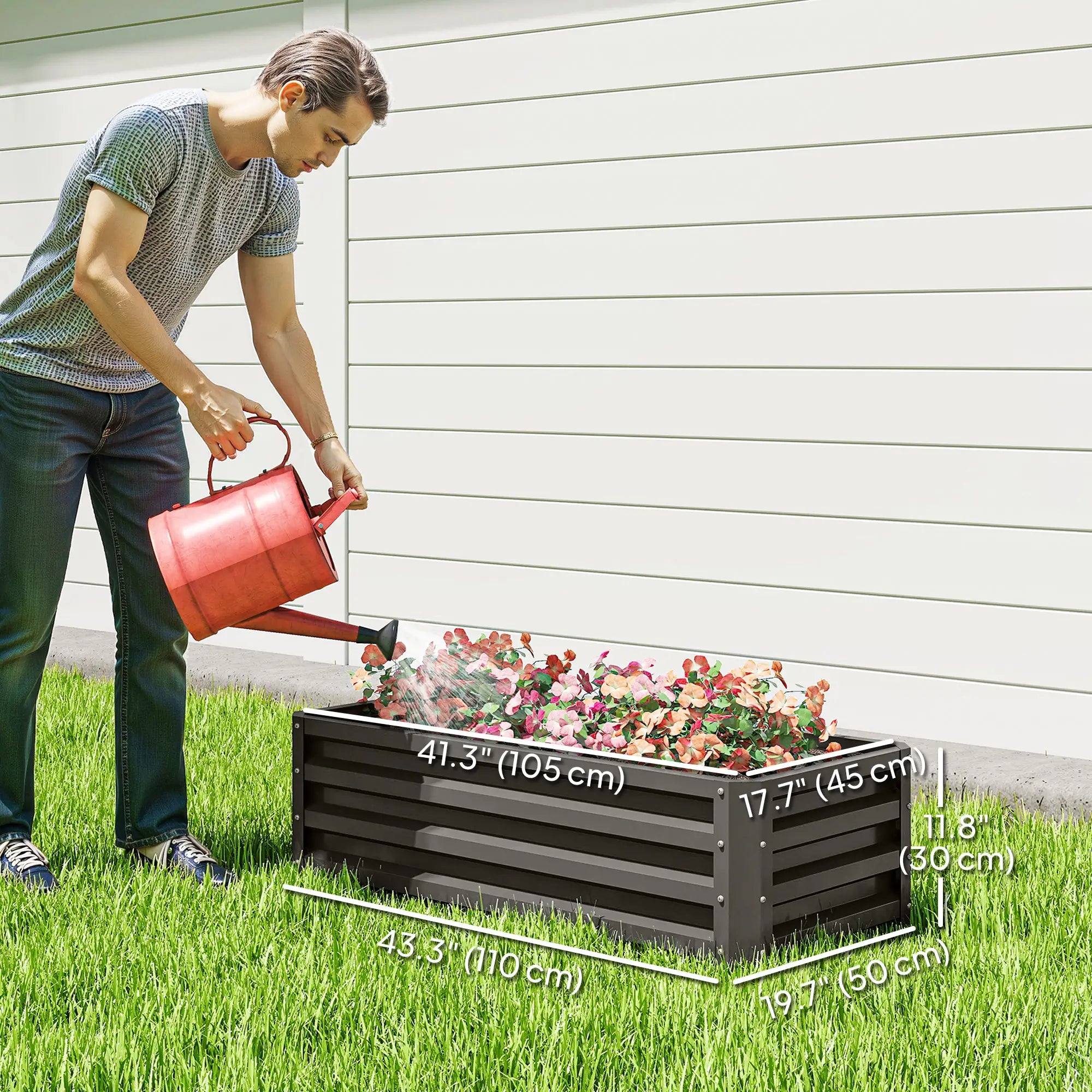 Galvanized Raised Garden Beds, Outdoor Planter Box, Set of 2, Dark Grey Galvanized Planter Boxes at Gallery Canada