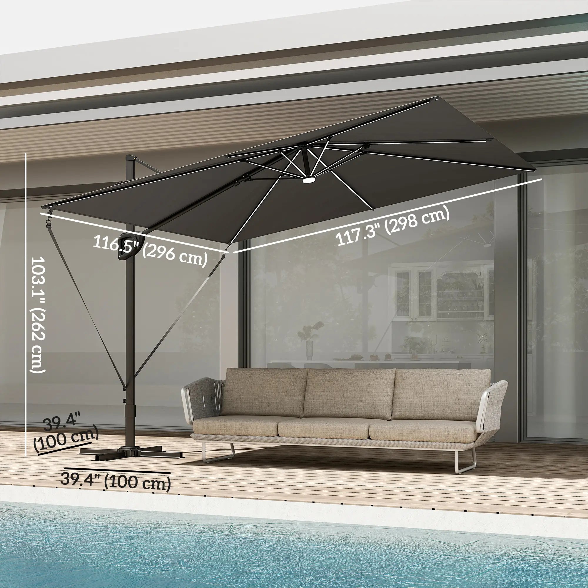 10 x 9.7 Ft Offset Cantilever Patio Umbrella With Lights, Dark Grey Offset Cantilever Umbrellas at Gallery Canada