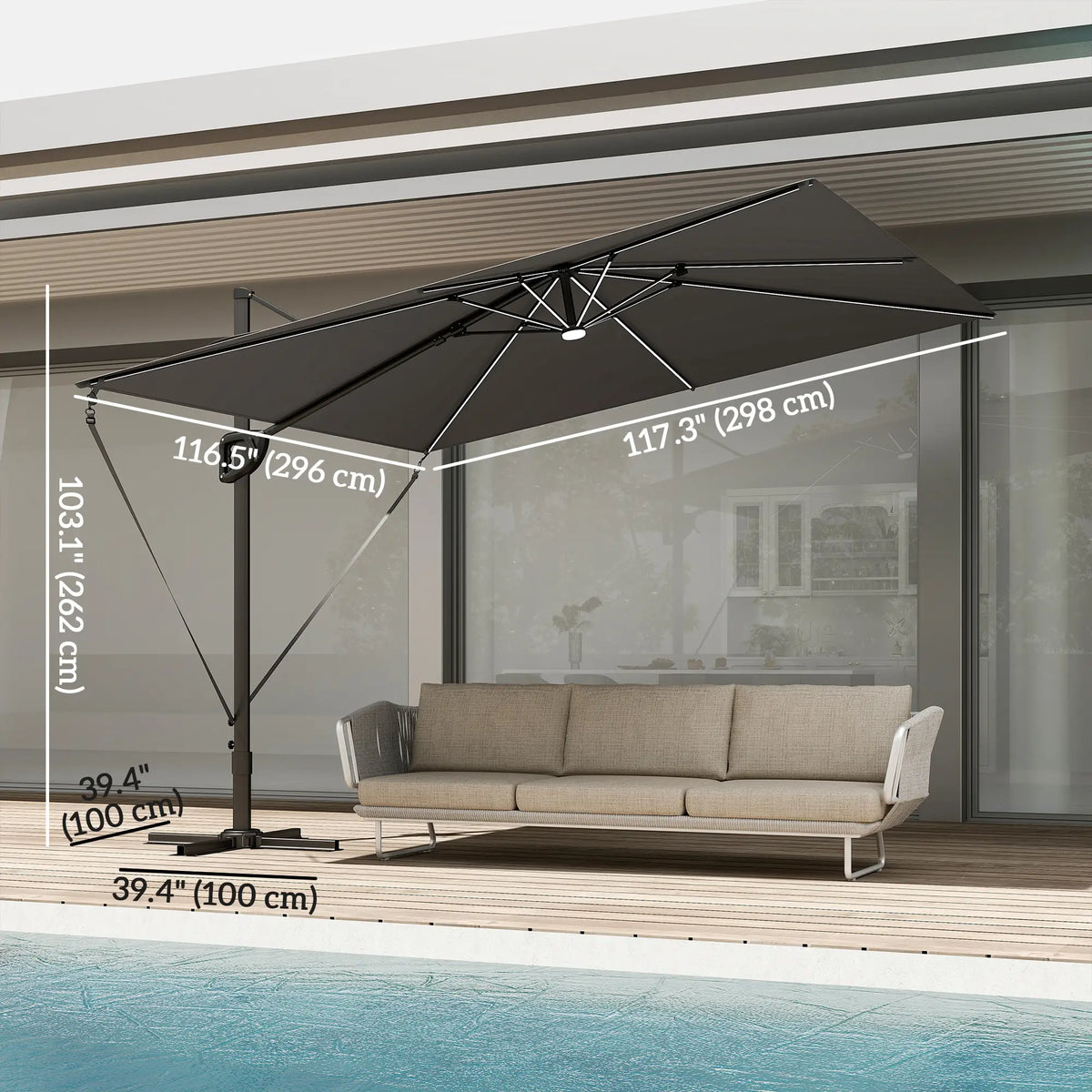 10 x 9.7 Ft Offset Cantilever Patio Umbrella With Lights, Dark Grey Offset Cantilever Umbrellas at Gallery Canada