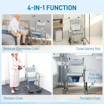 Rolling Shower Chair, Commode with Wheels, Backrest, Arms, Flip Footrests, Grey Bath Chairs at Gallery Canada