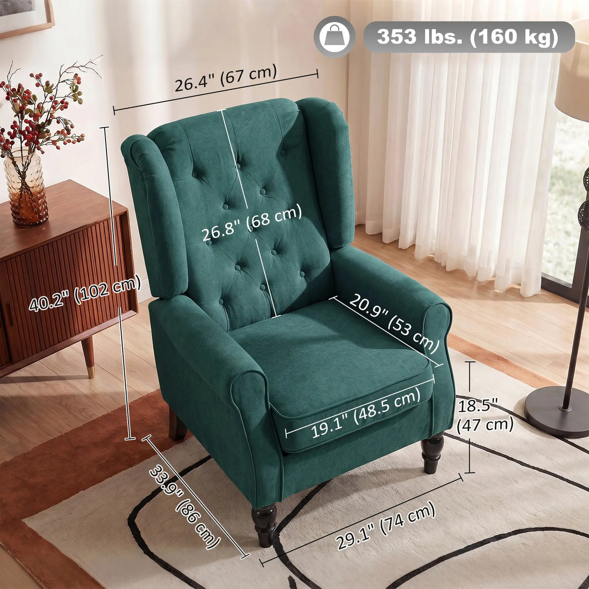Fabric Accent Chair, Button Tufted, Wood Legs, Dark Green Accent Chairs at Gallery Canada