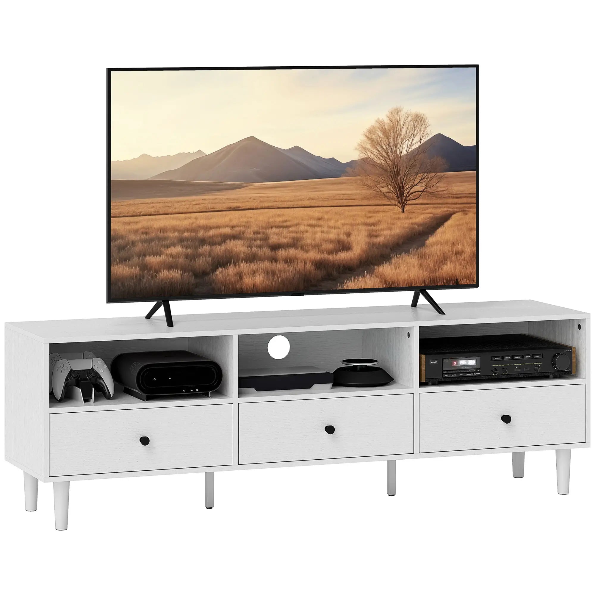 TV Stand for 75 Inches, 3 Storage Shelves, 3 Drawers, White TV Stands at Gallery Canada