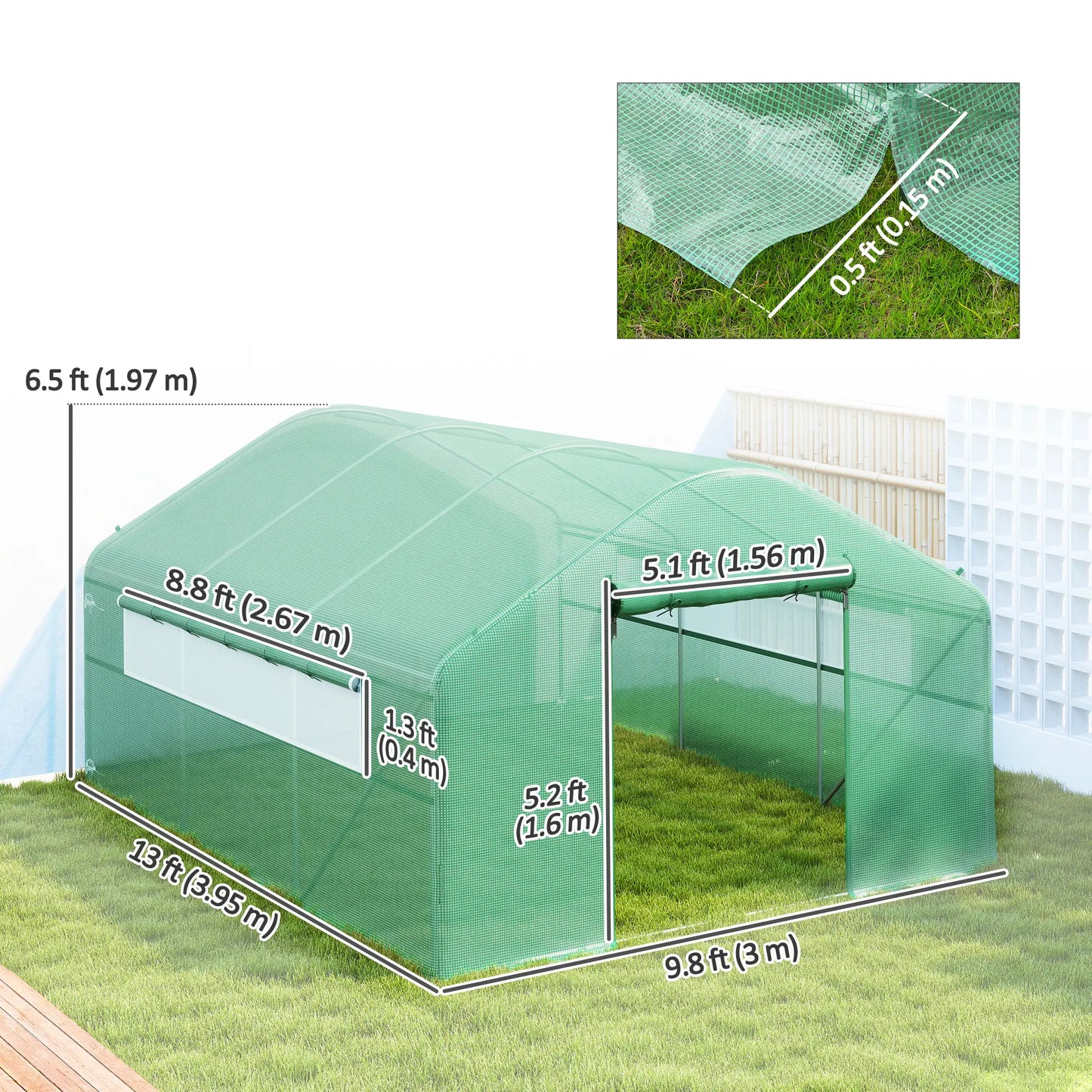 Walk-in Tunnel Greenhouse, Galvanized Steel Frame, 13' x 10' x 6.5', Green