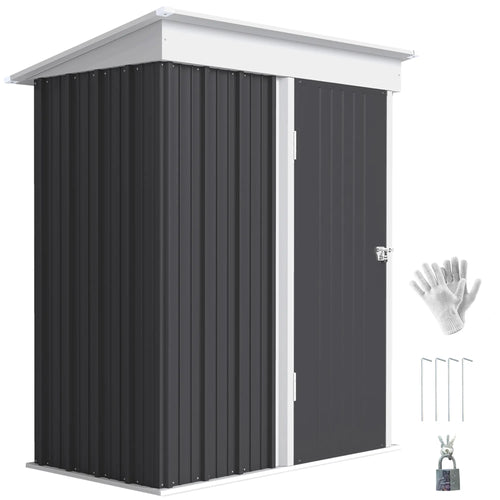 Outdoor Storage Shed, Steel Lean-To, Adjustable Shelf, 5'x3'x6', Dark Grey