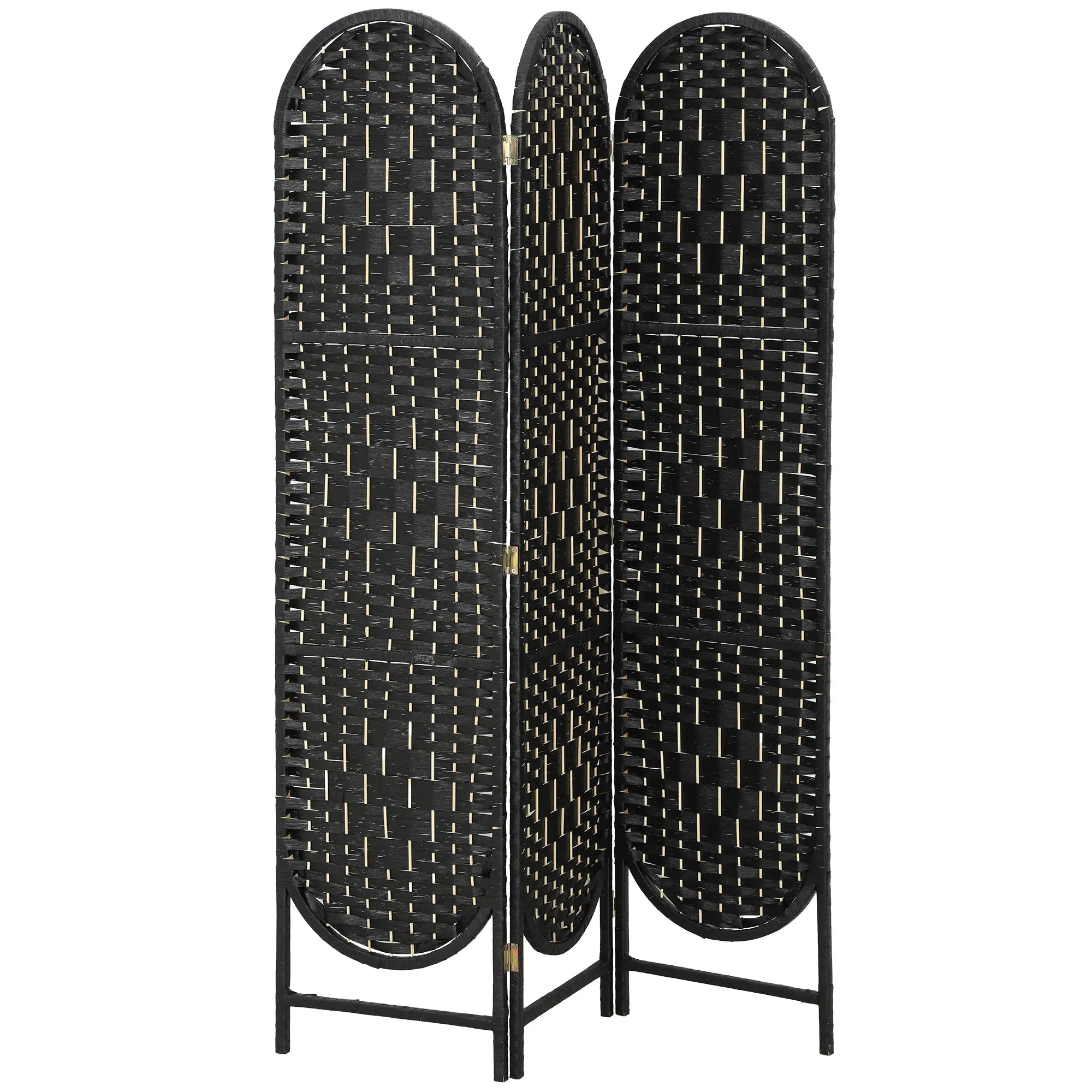 Bohemian Privacy Screen, 3 Panel Folding Room Divider, Arched Top, Black