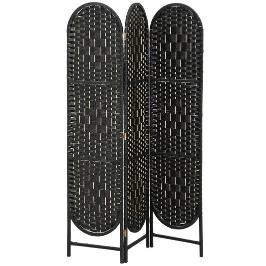 Bohemian Privacy Screen, 3 Panel Folding Room Divider, Arched Top, Black