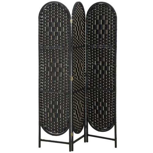 Bohemian Privacy Screen, 3 Panel Folding Room Divider, Arched Top, Black