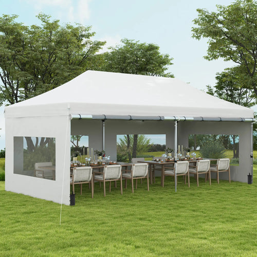20' x 10' Folding Canopy Tent, Sidewalls, Windows, White
