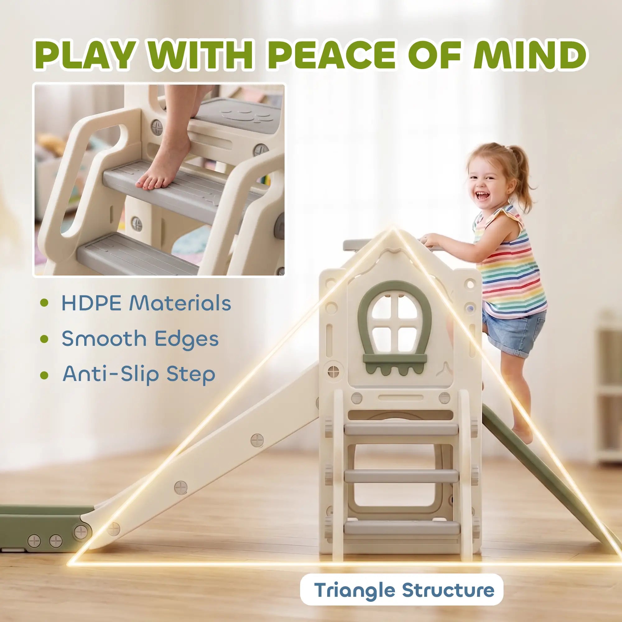 Foldable 4 in 1 Toddler Slide with Climber, Basketball Hoop, Storage Space and Basketball for Ages 1-3 Years, Cream Gym Sets & Swings at Gallery Canada
