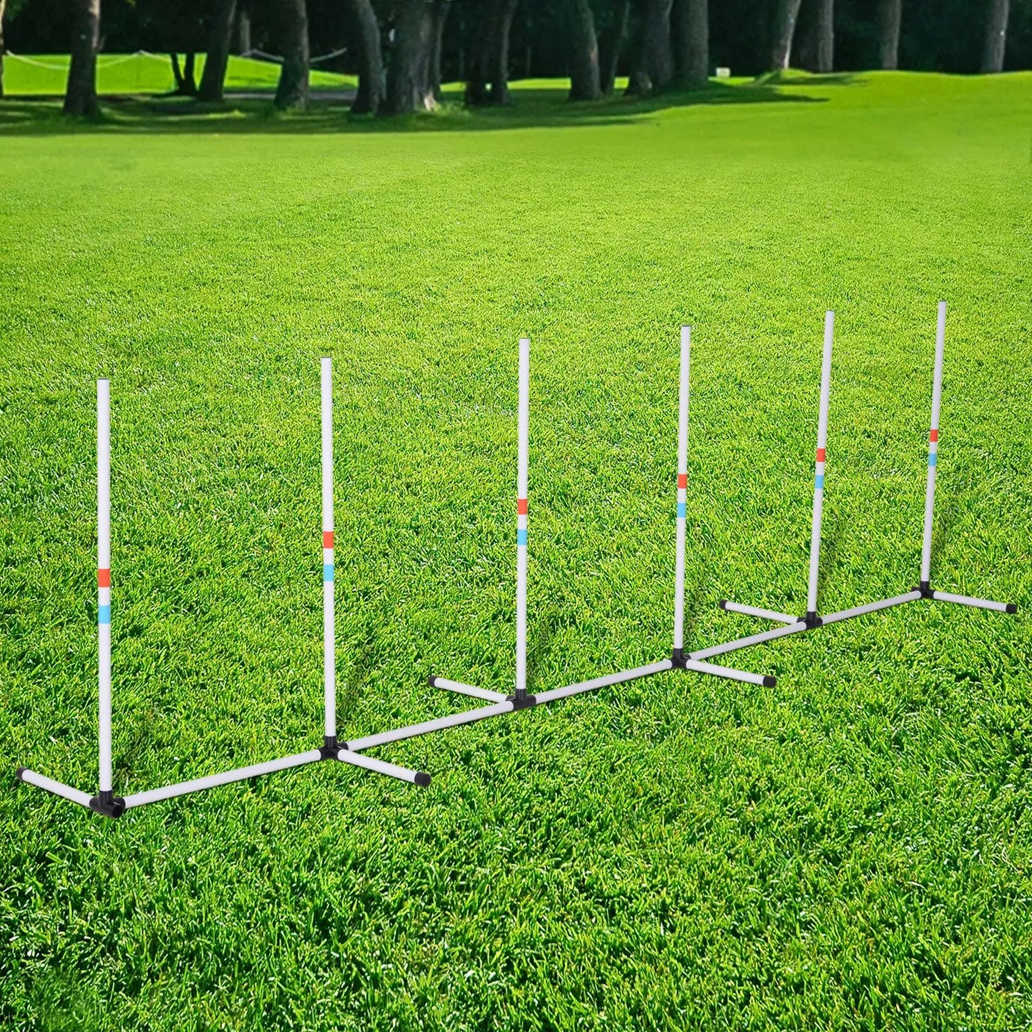 Adjustable Dog Agility Set, Weave Poles, Storage Bag, White Dog Agility Training Equipment at Gallery Canada