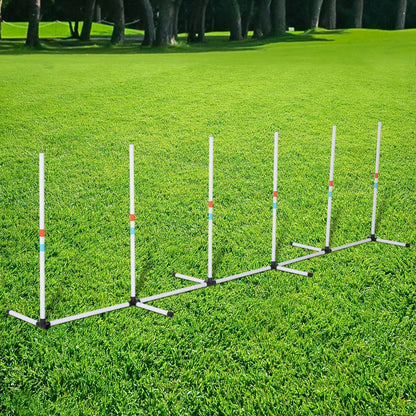 Adjustable Dog Agility Set, Weave Poles, Storage Bag, White Dog Agility Training Equipment at Gallery Canada