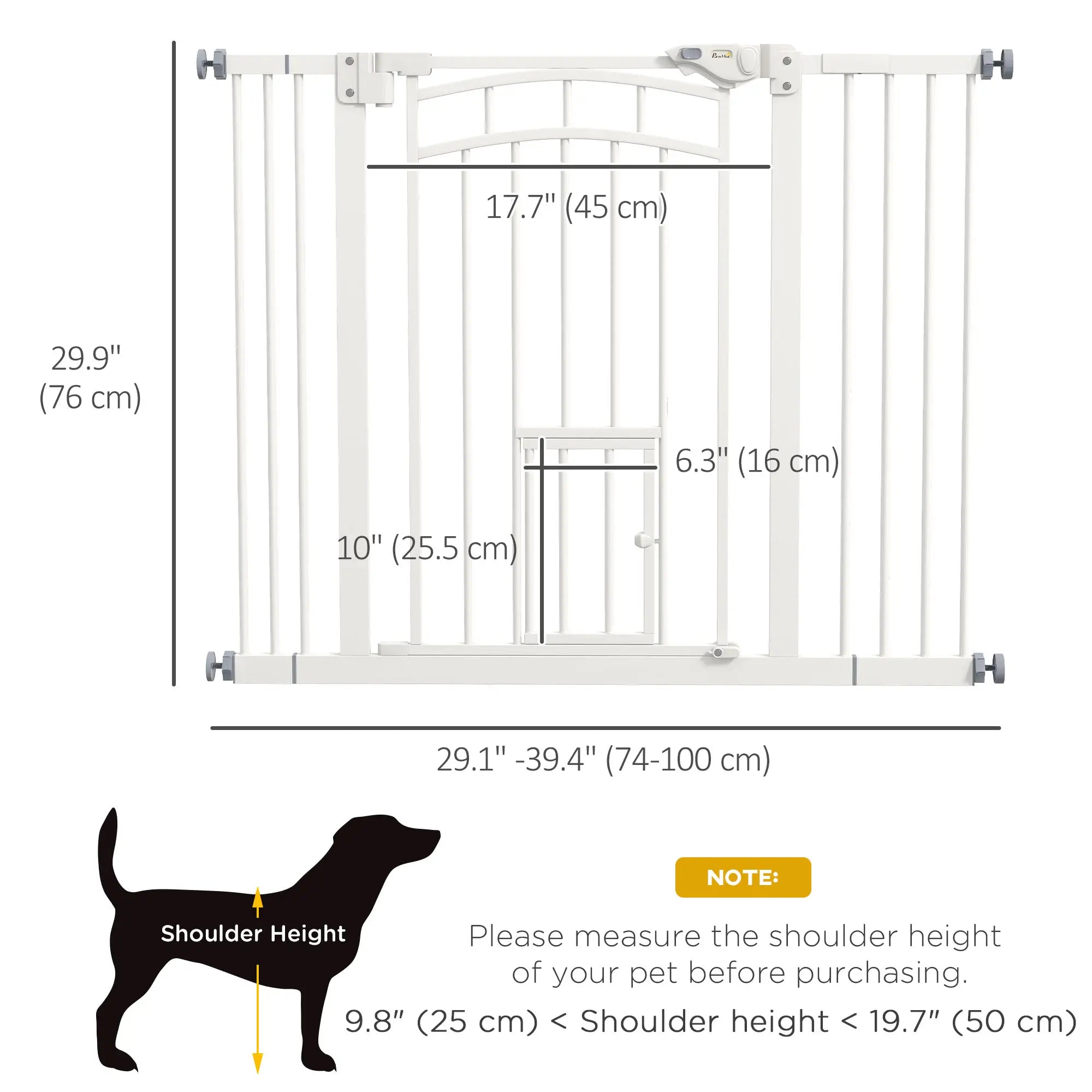 Auto-Close Pet Gate With Cat Door, Double Locking, Fits 29