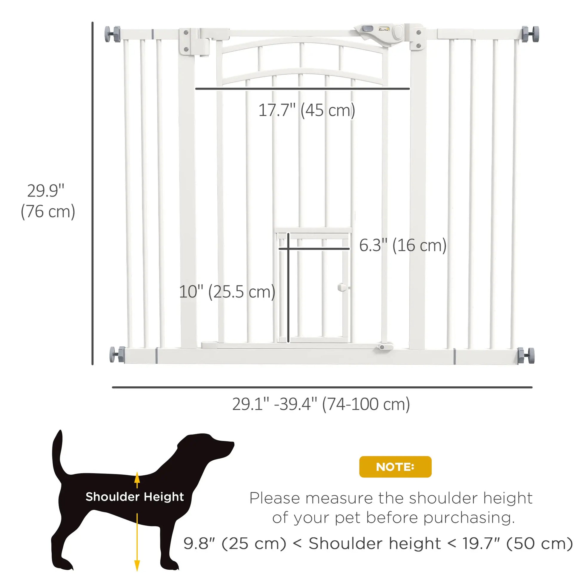 Auto-Close Pet Gate With Cat Door, Double Locking, Fits 29"-39.4" Wide, White Houses, Kennels & Pens at Gallery Canada