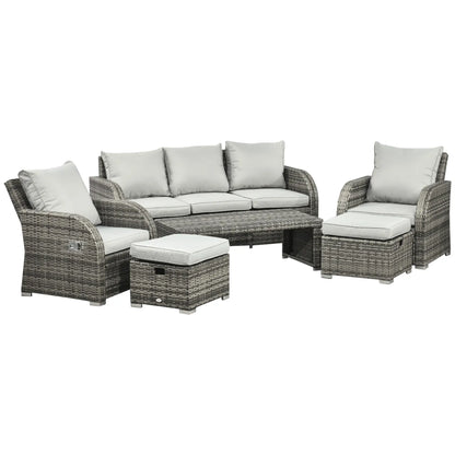 6-Piece Patio Furniture Set, Wicker Sectional Sofa, 3-Seat, 2 Recliners, 2 Footstools, Table, Light Grey Patio Furniture Sets Light Grey Cushion, Mixed Grey Rattan at Gallery Canada