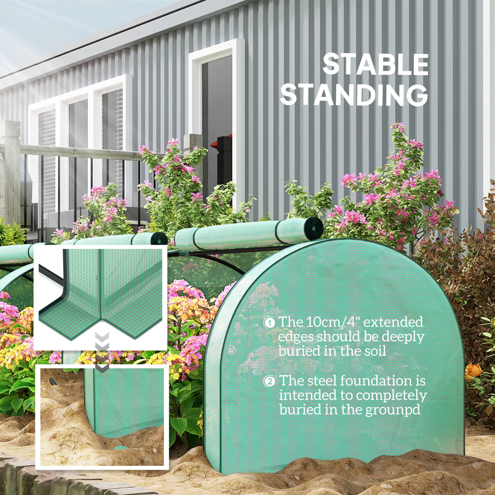 Mini Tunnel Greenhouse, PE Cover, Steel Frame, Zipped Doors, Green Greenhouses at Gallery Canada