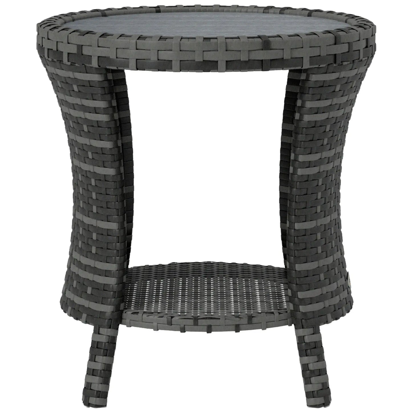 18" Wicker Outdoor Coffee Table, 2-Tier Storage, Composite Wood Top, Grey Patio Side Tables Grey at Gallery Canada
