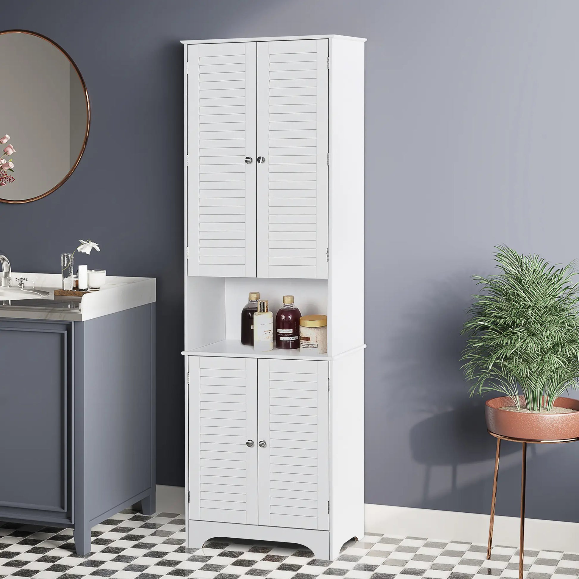 Tall Bathroom Storage Cabinet, 4 Shutter Doors, Adjustable Shelves, White Bathroom Cabinets at Gallery Canada