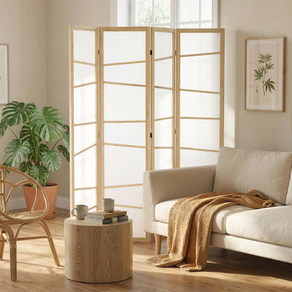 66.9" Folding Room Divider, 4 Panel Wood Frame, Natural Wood Room Dividers at Gallery Canada