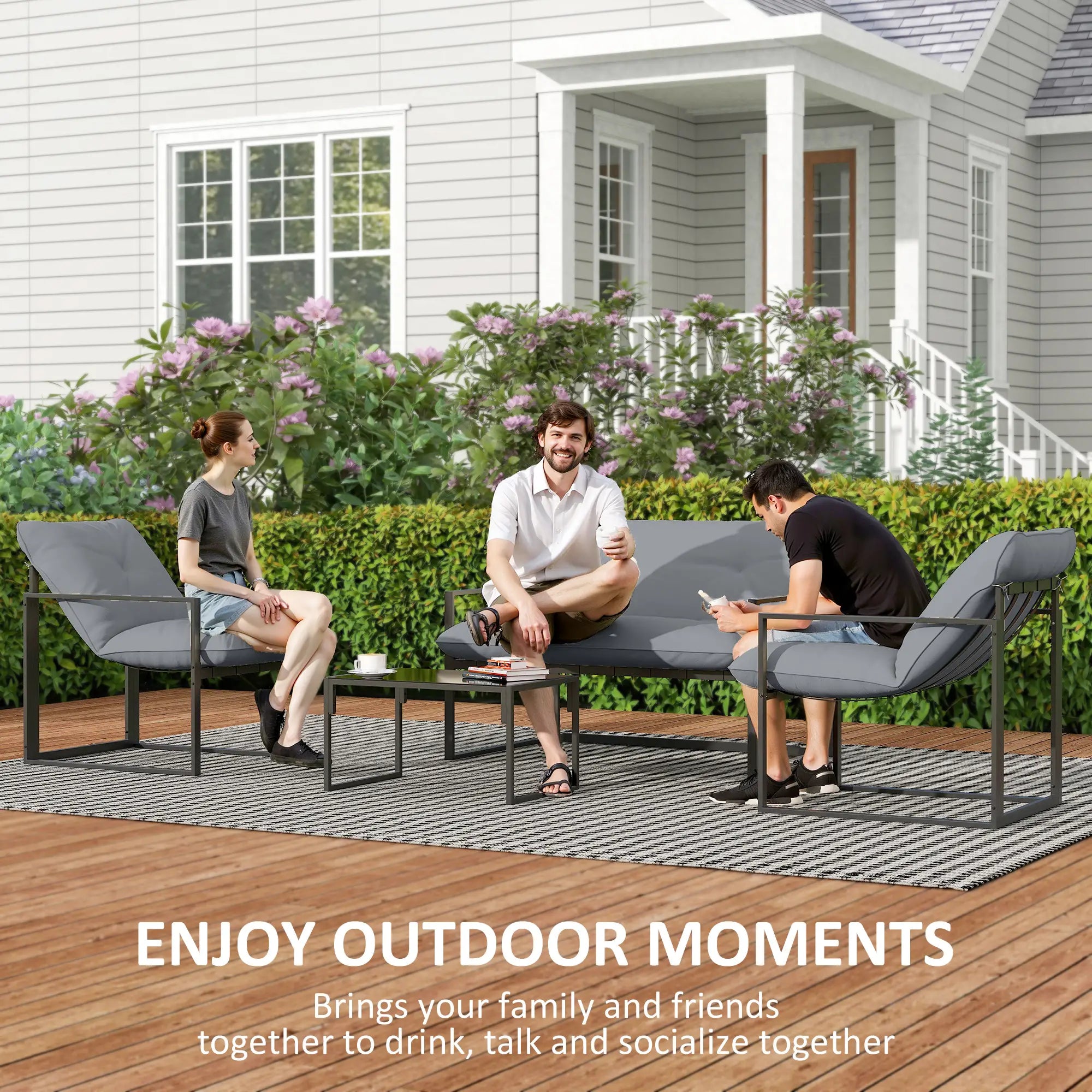 4-Piece Outdoor Furniture Set, Patio Set with Glass Table, Grey Patio Furniture Sets at Gallery Canada