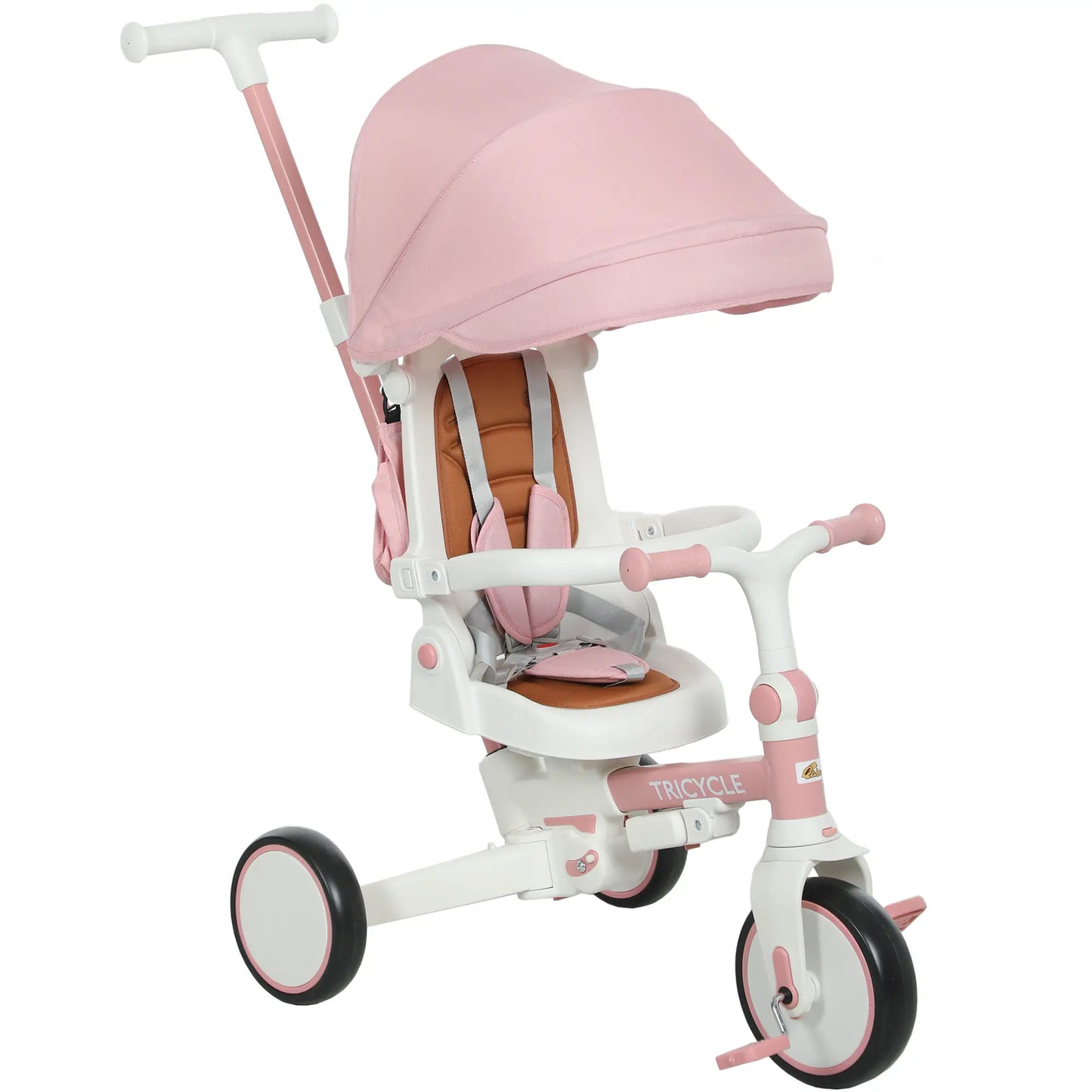 7 in 1 Toddler Tricycle, Safety Harness, Adjustable Parent Handle, Pink Tricycles for Kids at Gallery Canada