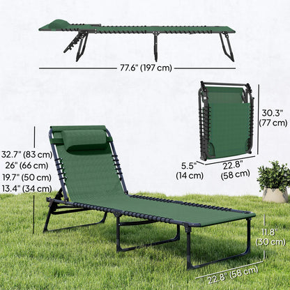 Folding Lounge Chair, Adjustable Chaise With Headrest, Reclining Cot, Green Lounger Chairs at Gallery Canada