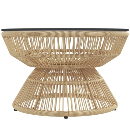 Rattan Outdoor Coffee Table, Tempered Glass Top, Steel Frame, Wicker Furniture Patio Side Tables Natural at Gallery Canada